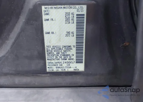 2015 Nissan Altima 2.5 Sv from USA, damaged, VIN 1N4AL3AP6FC249957